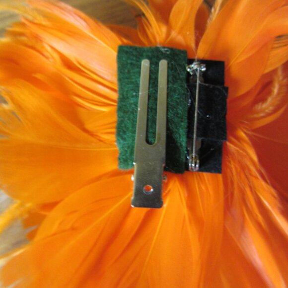 feather flower hair clip or brooch Fascinator hand made by ME! Orange (446B) - Picture 5 of 5
